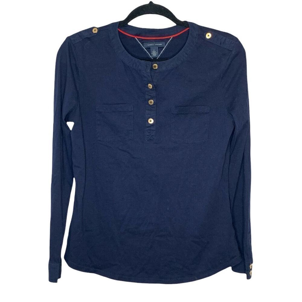 Tommy Hilfiger Women’s Gold Button Henley Style Top Size Medium